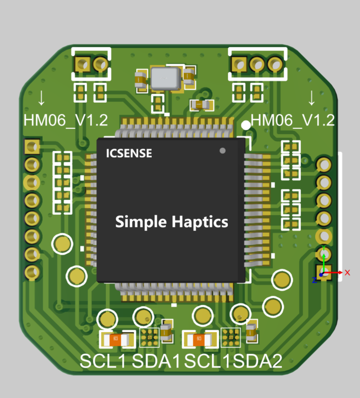 S06 HD-haptic module, top view — SimpleHaptics LRA driver IC on PCB